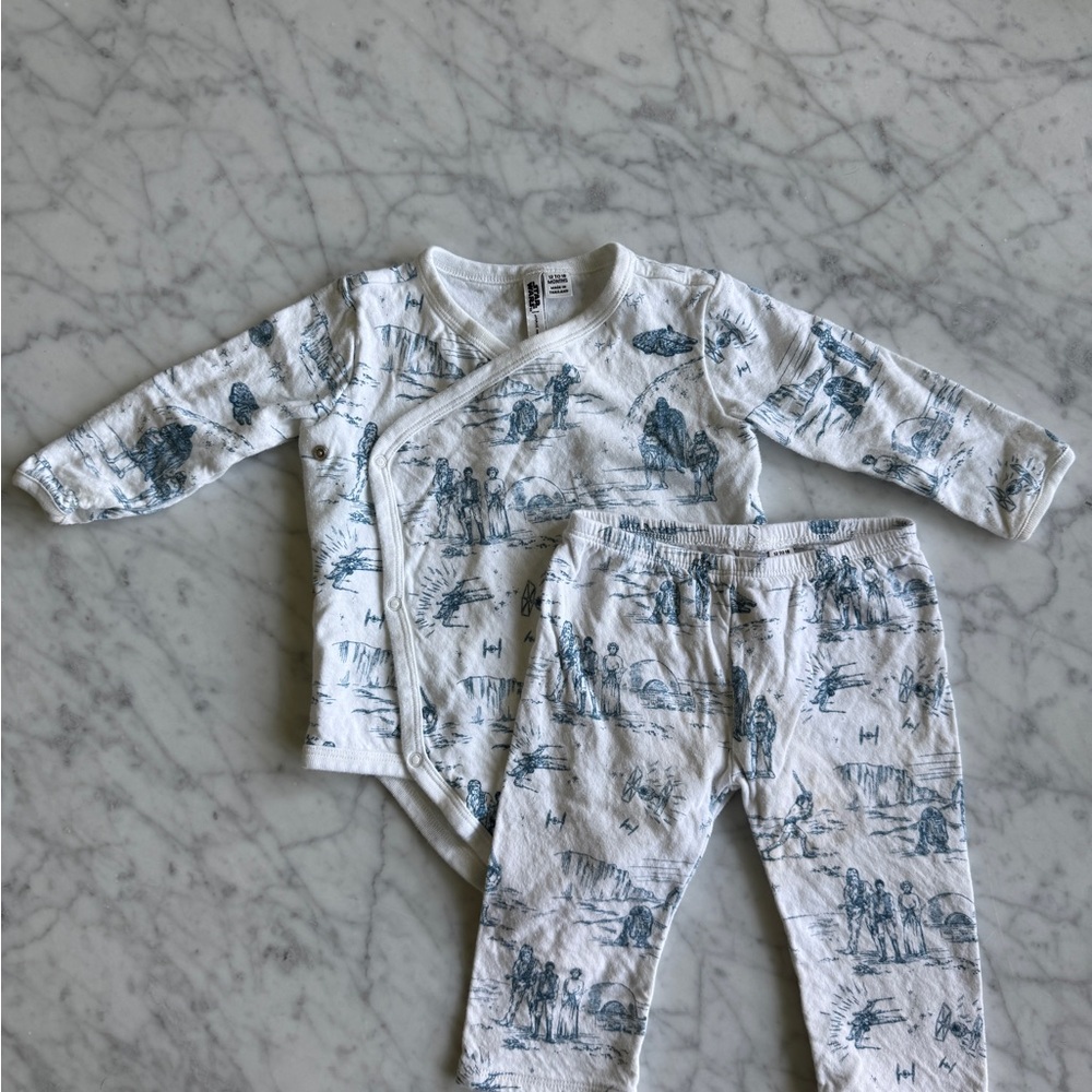 Star Wars Baby Wrap Top & Pants Set — White with Navy Star Wars Print
